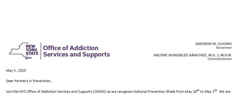 National Prevention Week from May 10th to May 16th